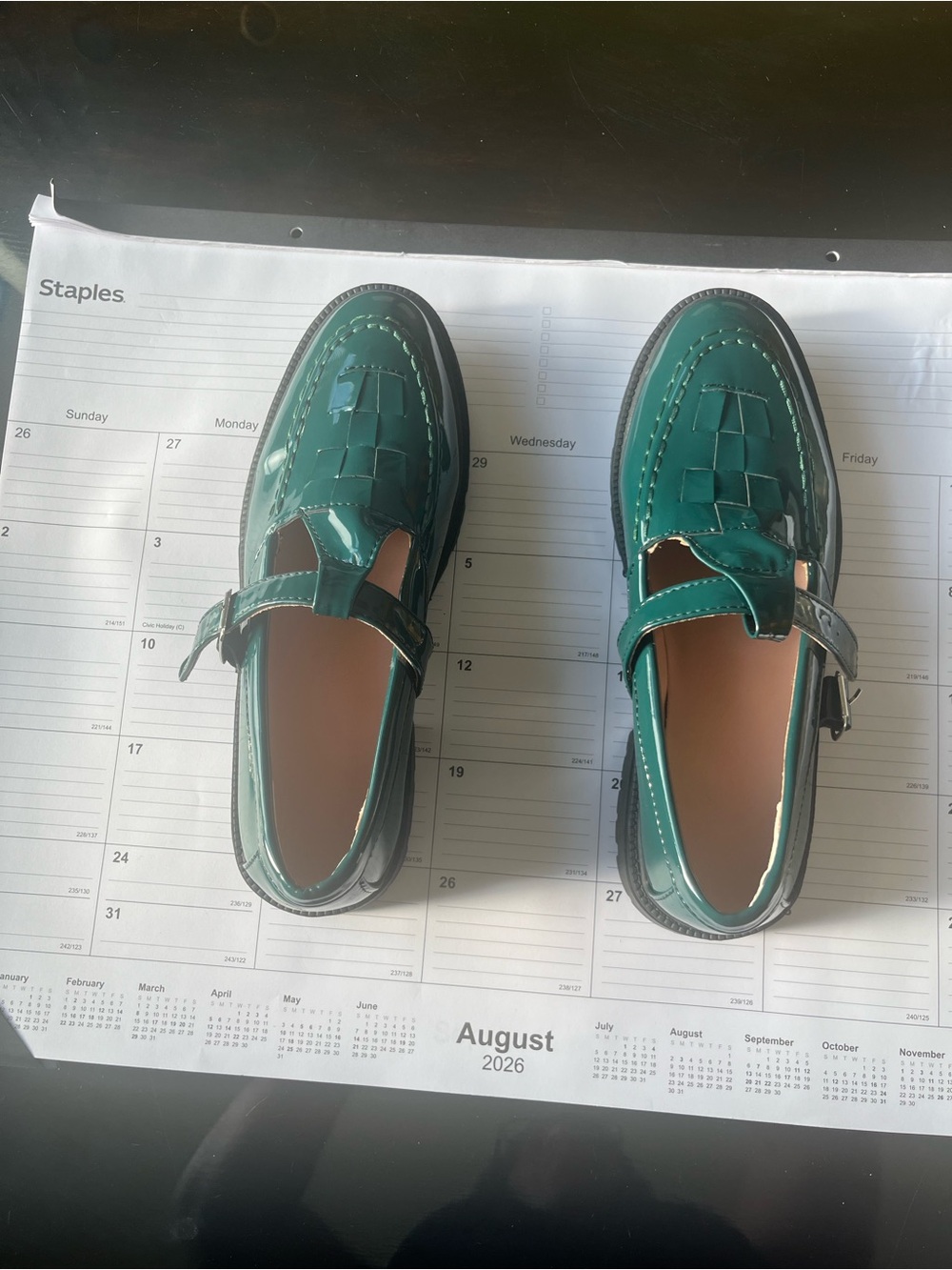 Girls' Patent Emerald Green Mary Jane Loafers with Buckle